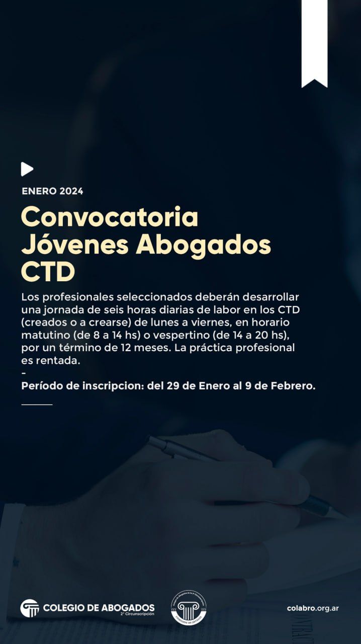 CONVOCATORIA PROGRAMA JOVENES ABOGADOS CTD enero 2024 Novedades